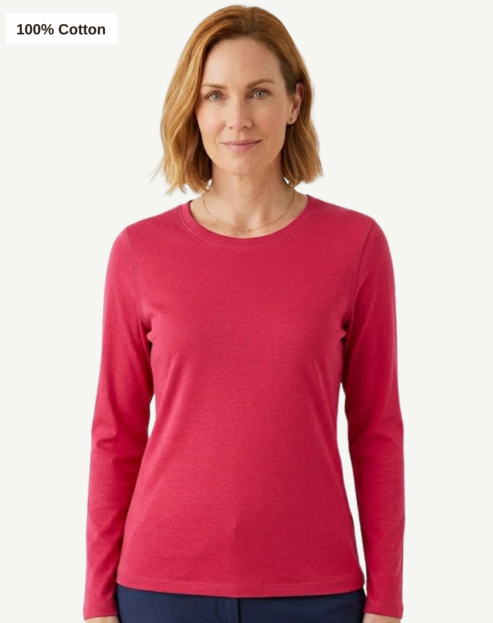 Essential Cotton Long Sleeve Tee - Lipstick Pink Corfu Jeans