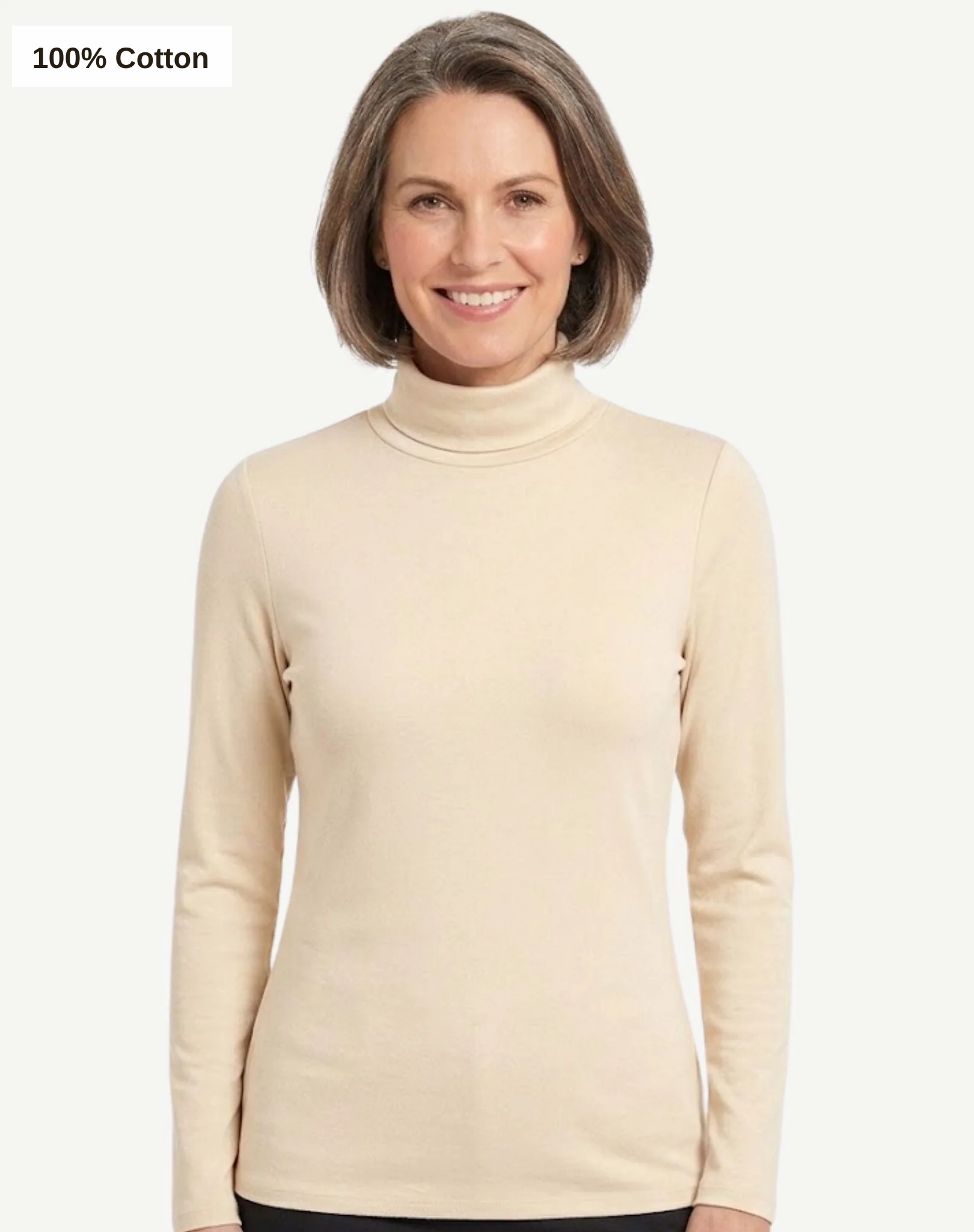 Essential Cotton Long Sleeve Turtleneck - Vanilla Corfu Jeans