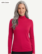 Essential Cotton Long Sleeve Turtleneck - Lipstick Pink