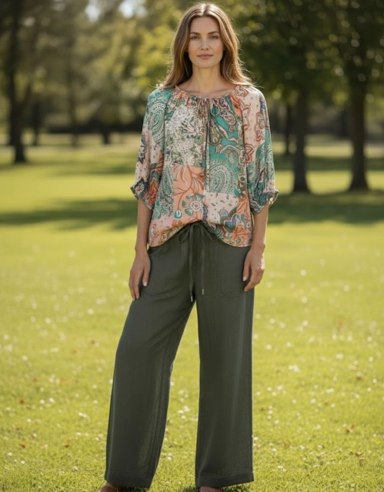 Charmed Summer Soft Print Blouse Corfu Jeans