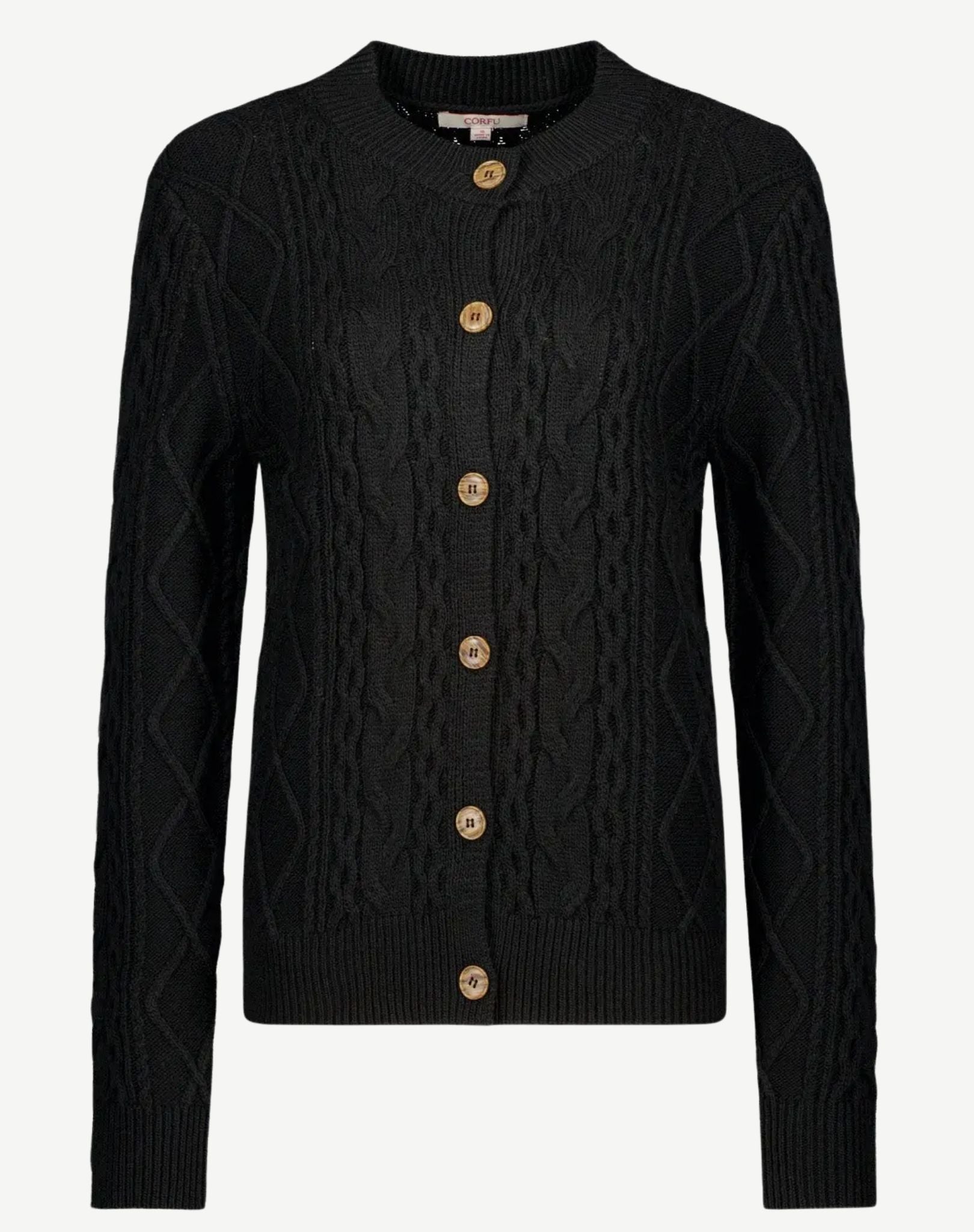 Black Cable Knit Long Sleeve Cardigan Corfu Jeans