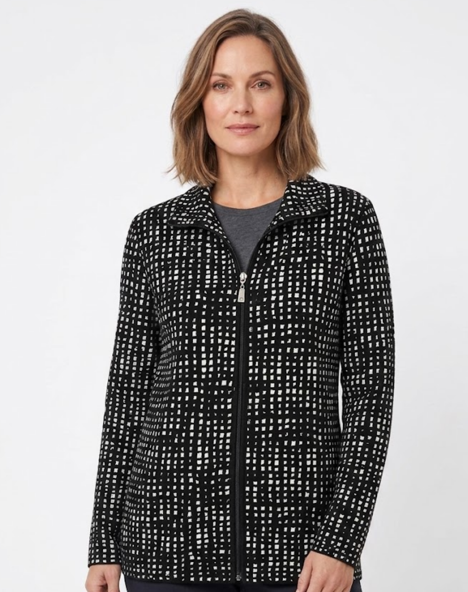 Black and White Long Sleeve Zip Jacket Corfu Jeans