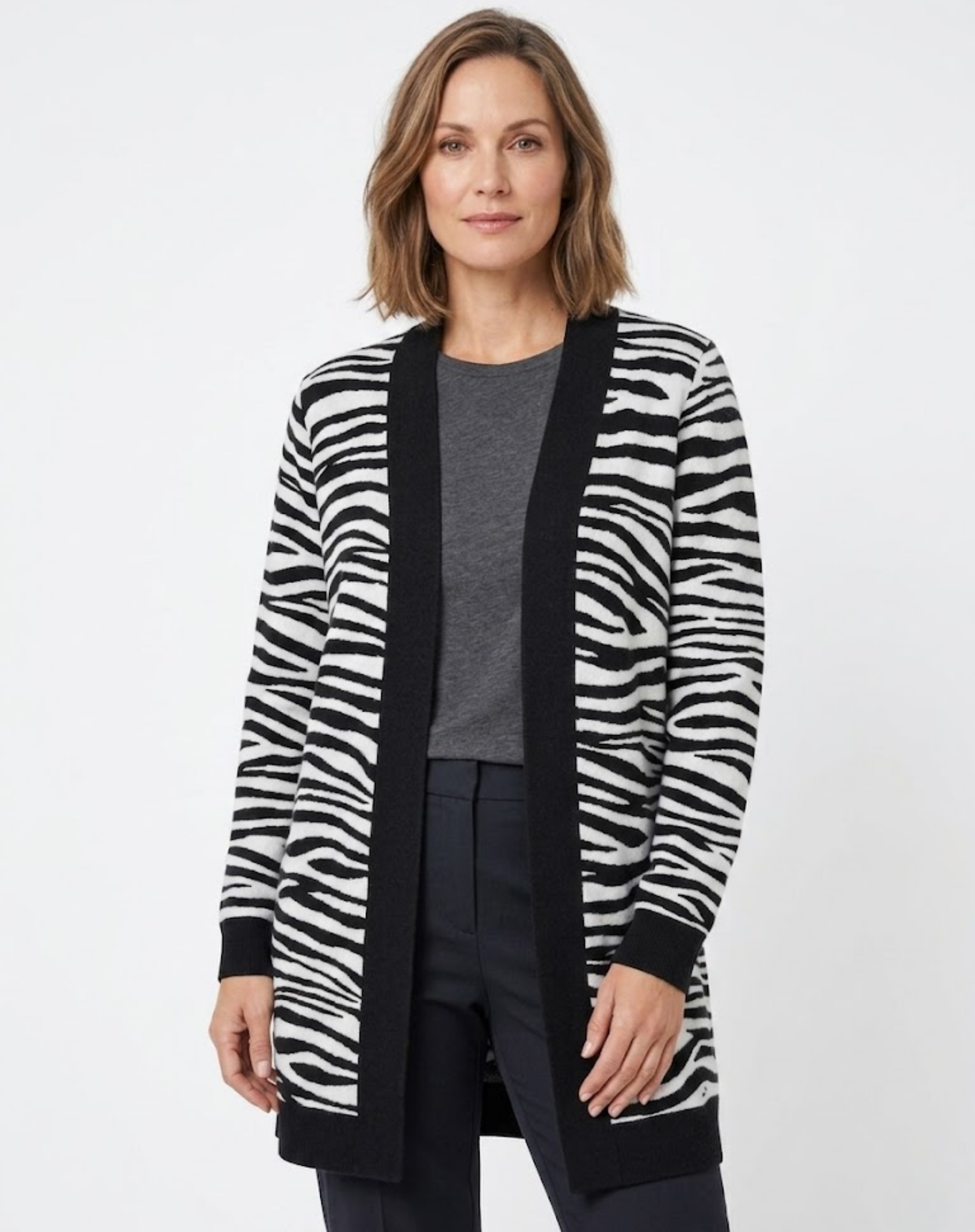 White and Black Zebra Longline Cardigan Corfu Jeans