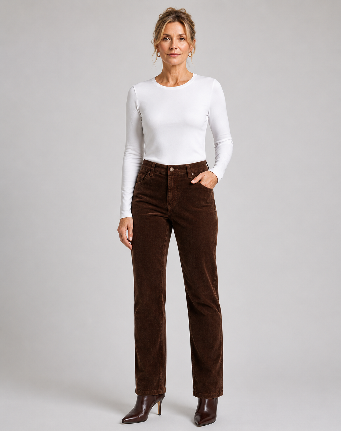 Dark Walnut 21W Stretch Cord Pants Corfu Jeans