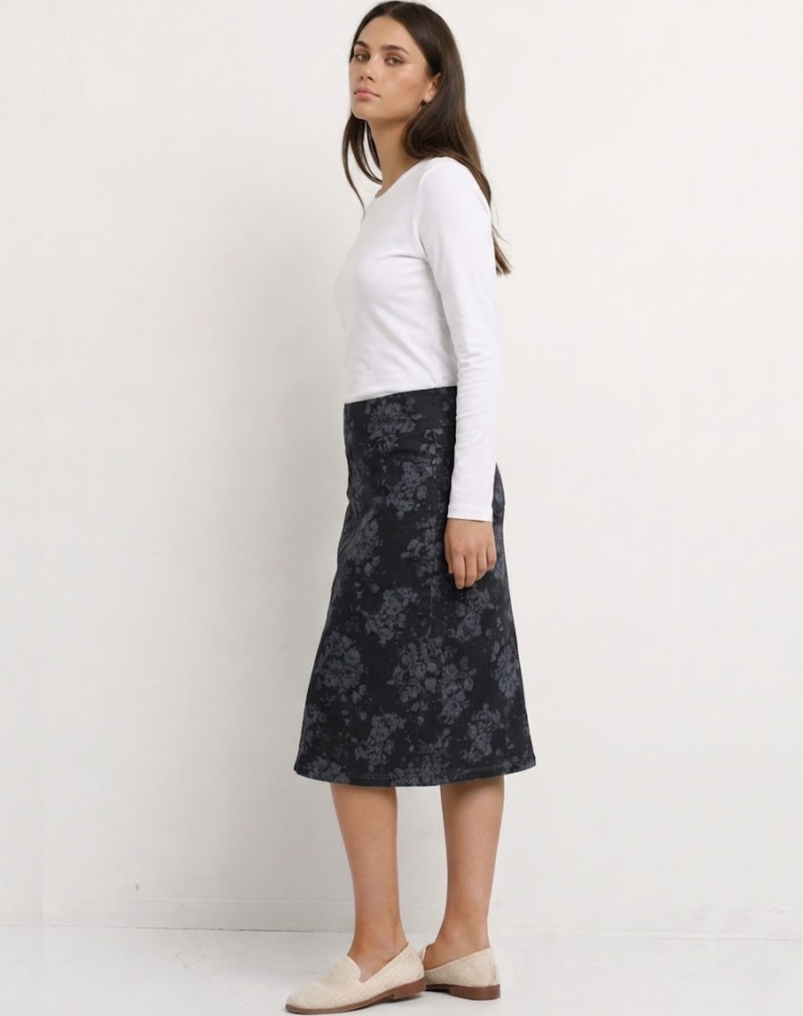 Deep Sea Jacquard Denim Floral Skirt Corfu Easy Living