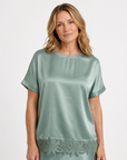 Seafoam Satin Lace Trim Top Corfu Jeans