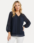 Twilight Crepe Georgette Lace Trim Long Sleeve Blouse