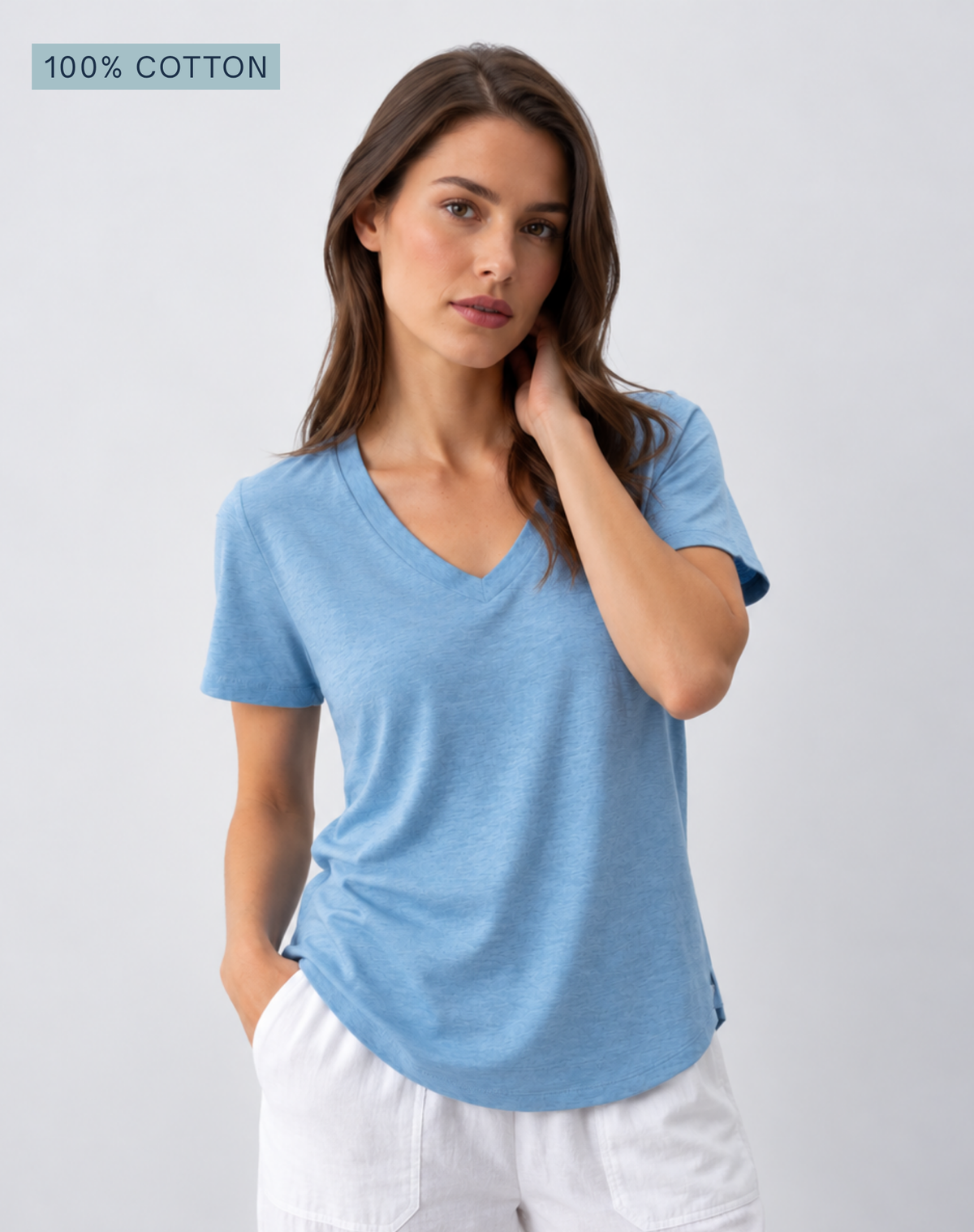 Breezy Blue Pima Cotton T-Shirt – 100% Cotton V-Neck Tee Corfu Jeans