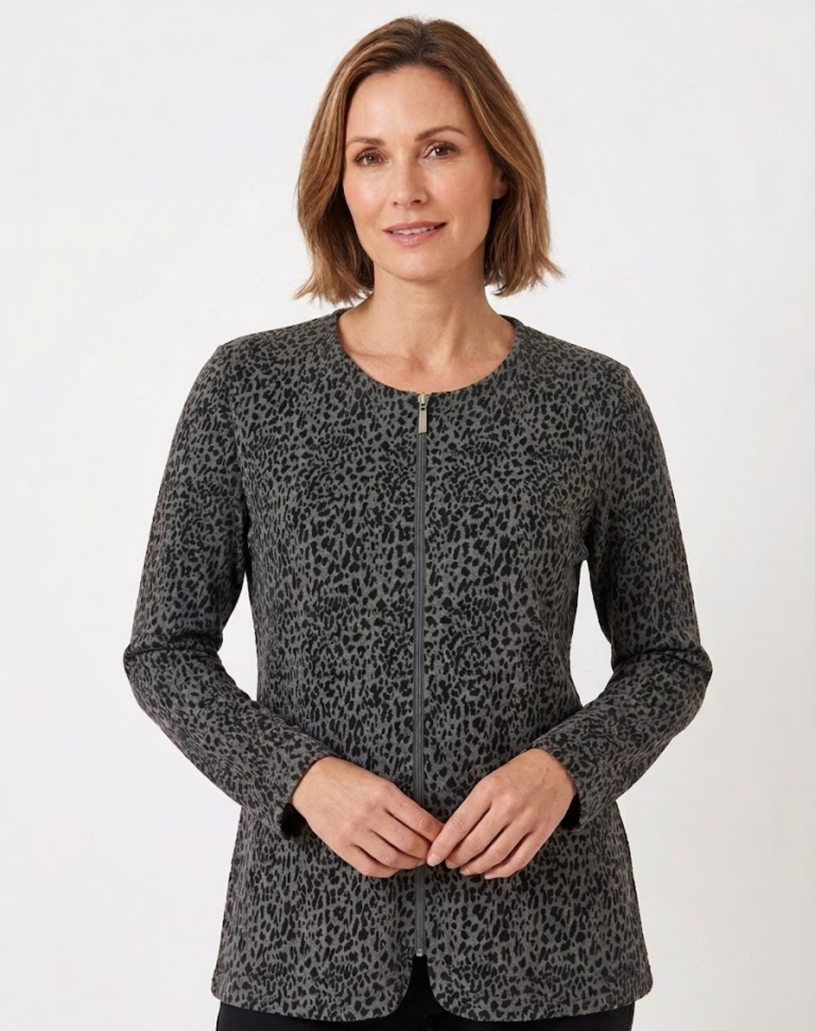 Black Cheetah Print Zip Jacket Corfu Jeans