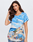 Santorini Stroll Burnout Jersey Print Top Corfu Jeans