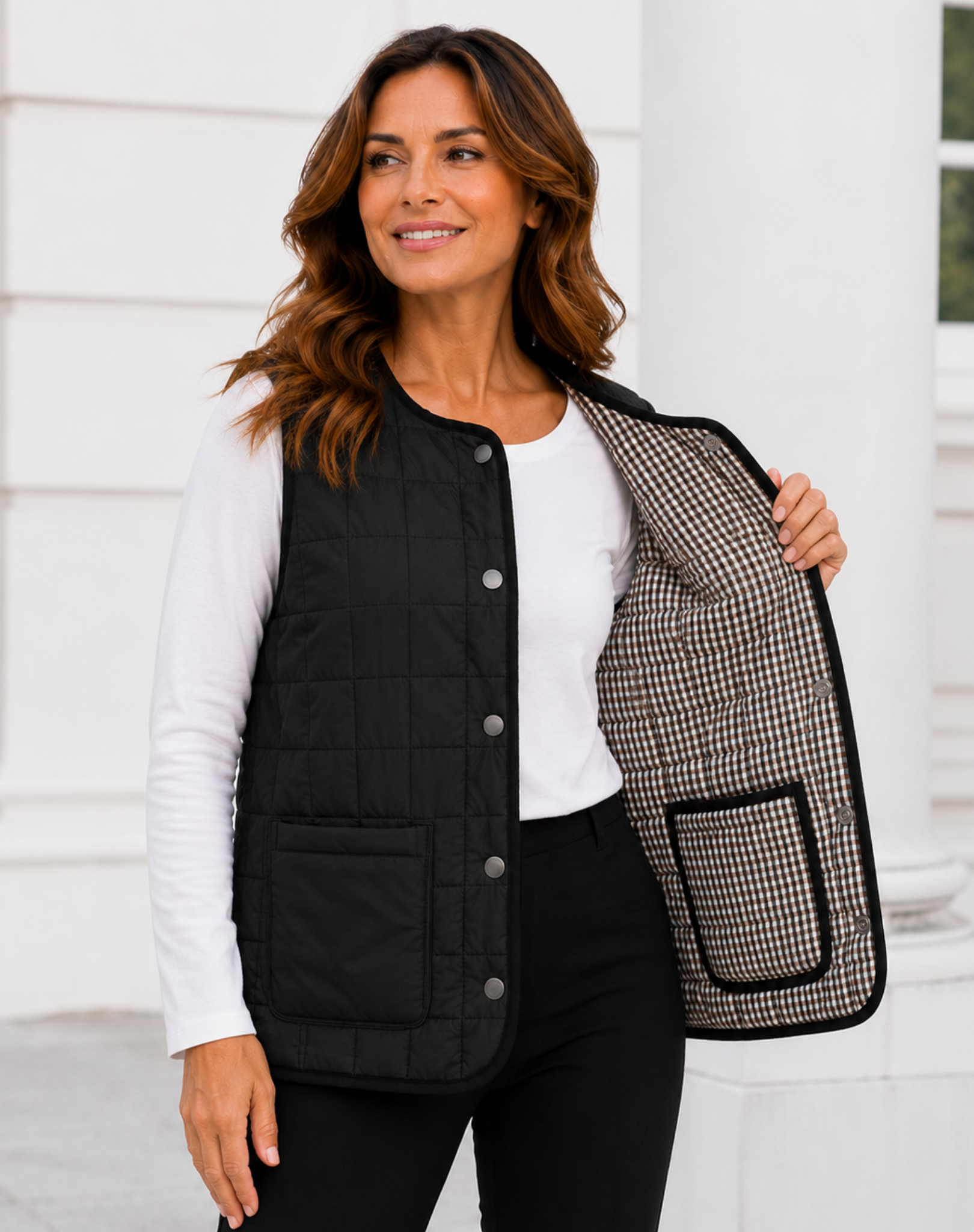 Black Brown Reversible Quilted Vest Corfu Jeans