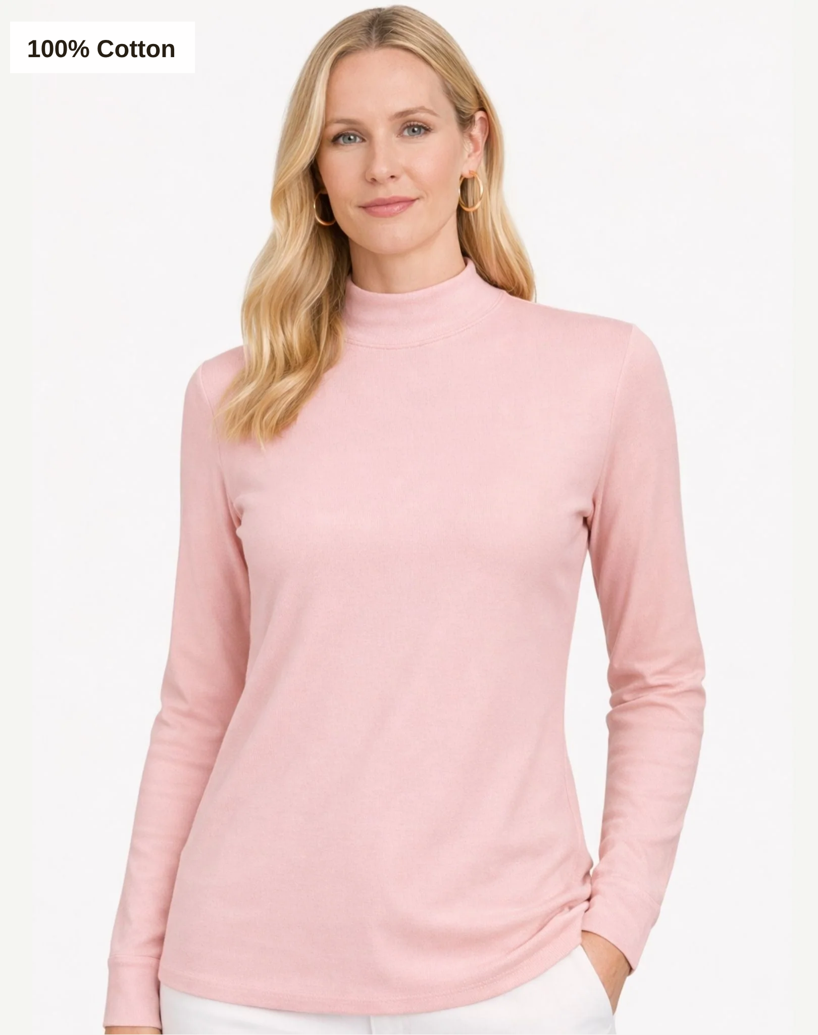 Essential Cotton Long Sleeve Turtleneck - Cameo Corfu Jeans
