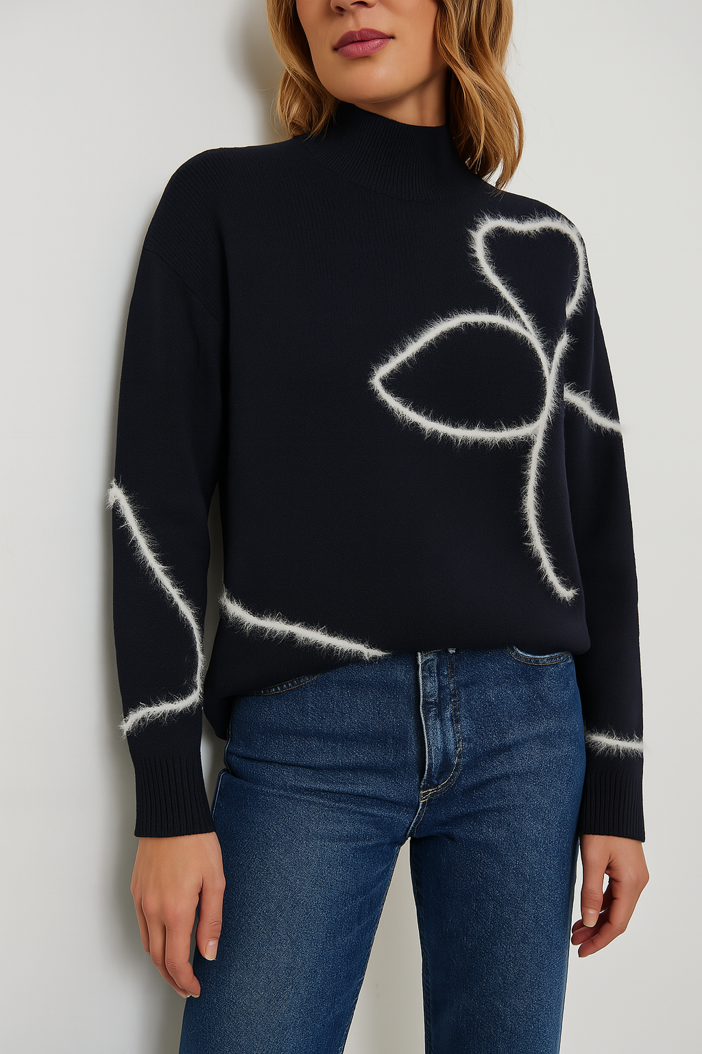 W2249202 Abstract Navy Floral Knit Corfu Jeans