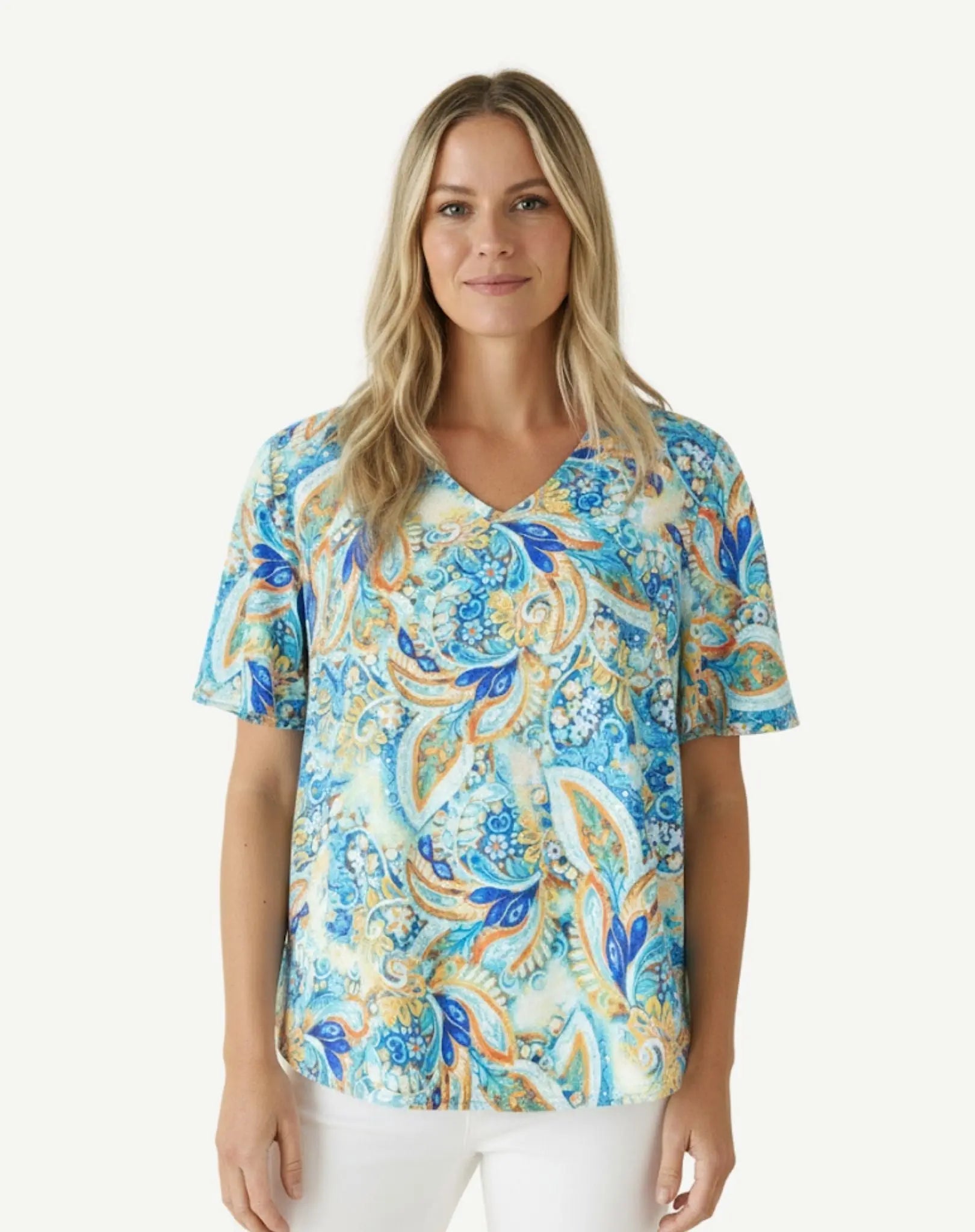 Aqua Tango Soft Print Top Corfu Jeans