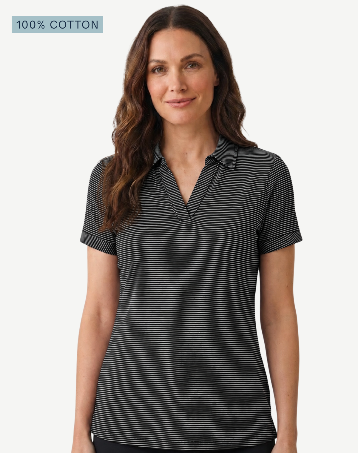 Black &amp; White 100% Cotton Fine Stripe Polo Top Corfu Jeans