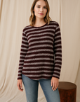 W2048541 Burgundy Stripe Poodle Knit Jumper (Bittersweet) Corfu Jeans