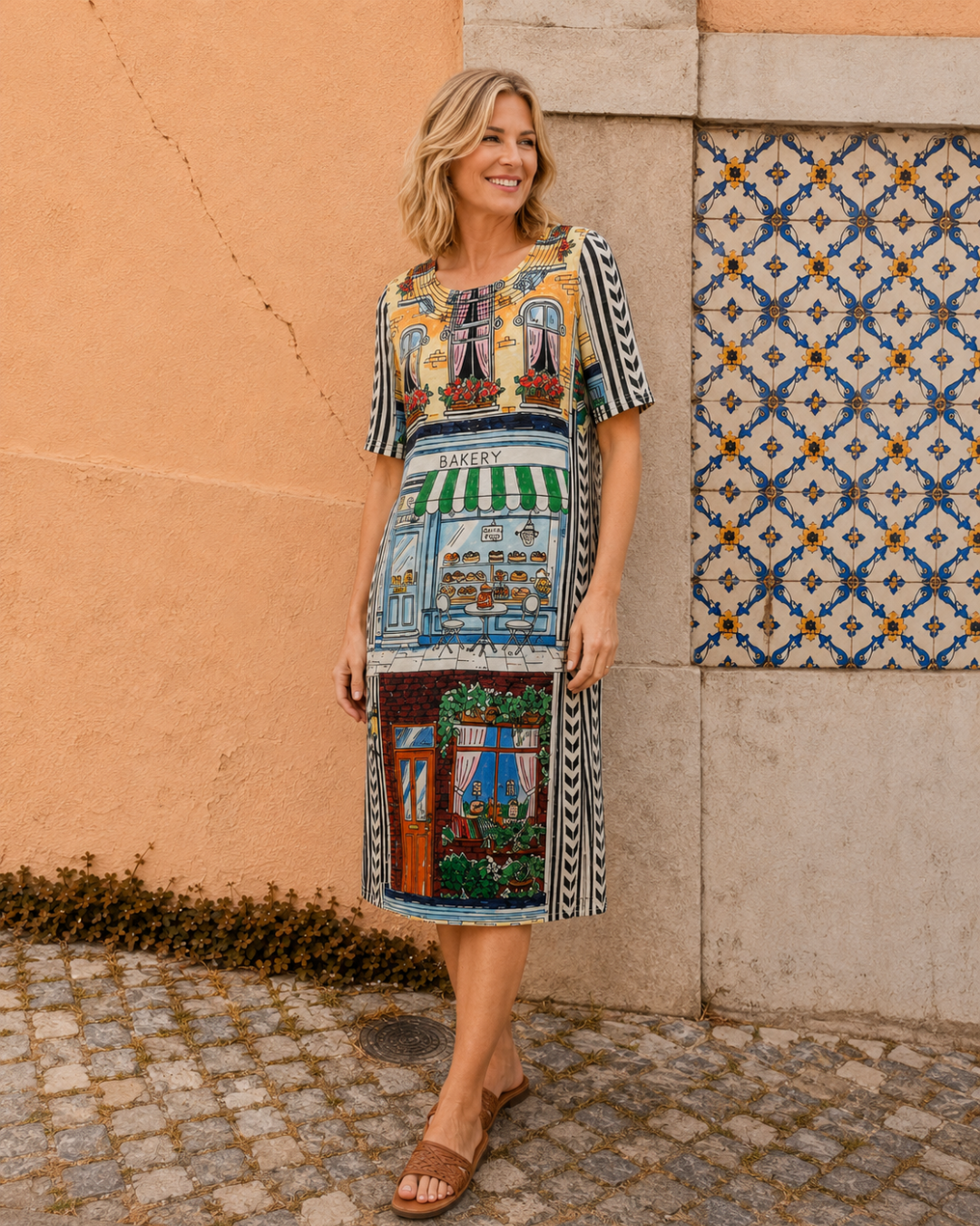 Cafe Et Croissant Printed Jersey Dress Corfu Jeans