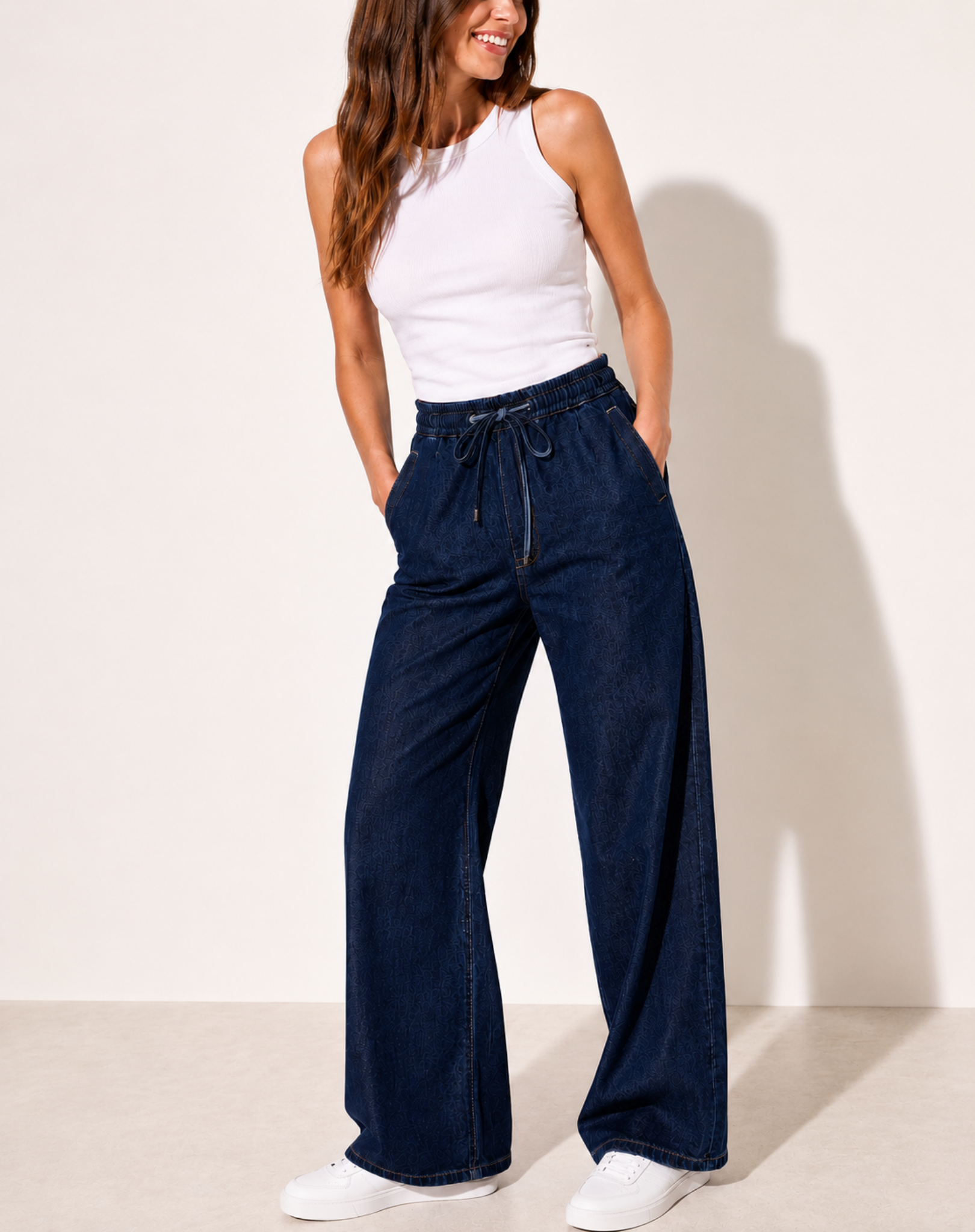 Bettina Wash Cotton Blend Wide Leg Denim Corfu Jeans