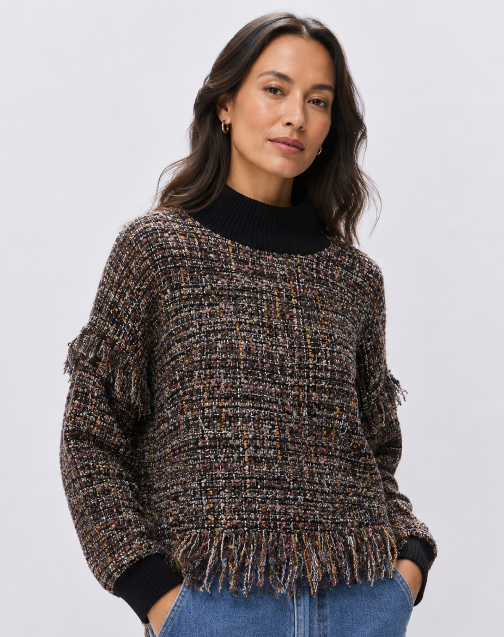 Sable Bouclé Knit Long Sleeve Top Corfu Jeans