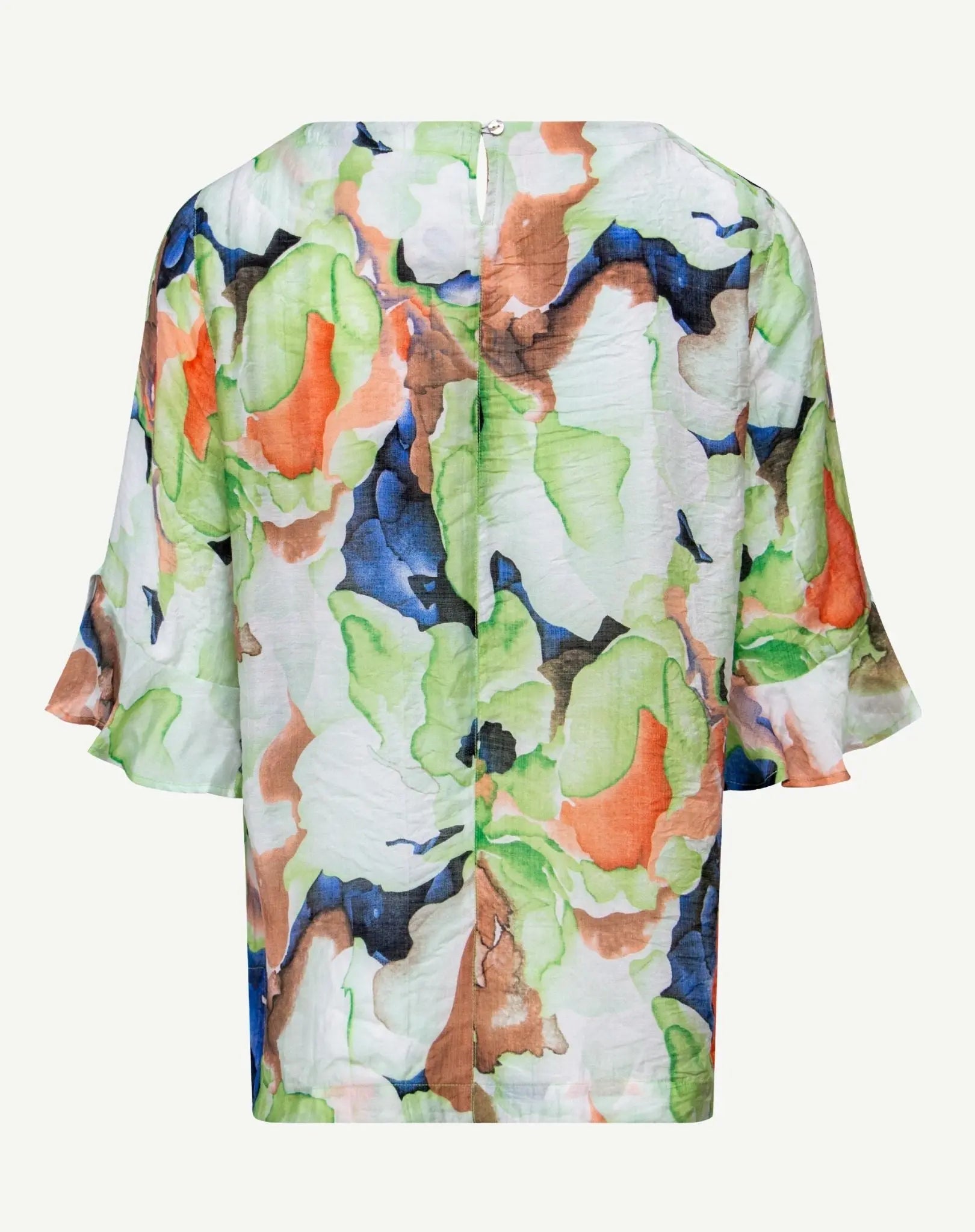 Coral Ink Soft Print Ruffle Blouse Corfu Jeans