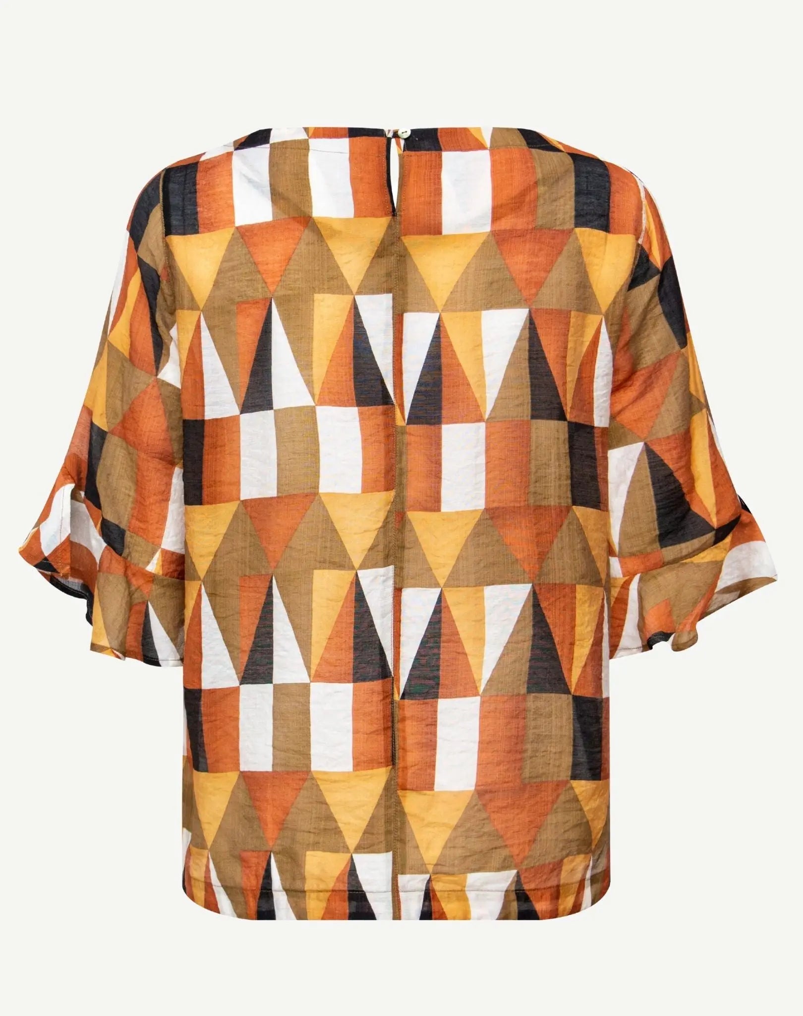 Geo Glam Soft Print Ruffle Blouse Corfu Jeans