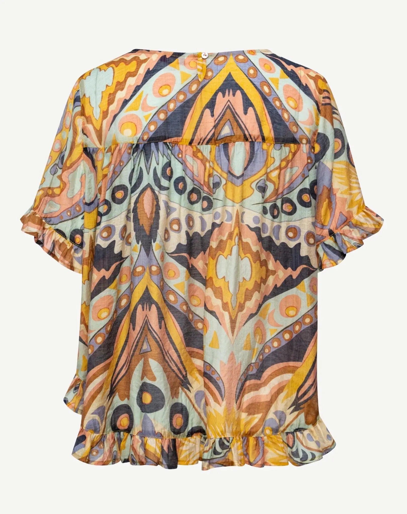 Harmonious Hues Soft Print Ruffle Blouse Corfu Jeans