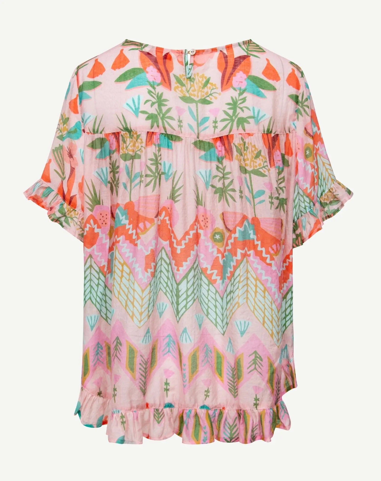 Hola Soft Print Ruffle Blouse Corfu Jeans
