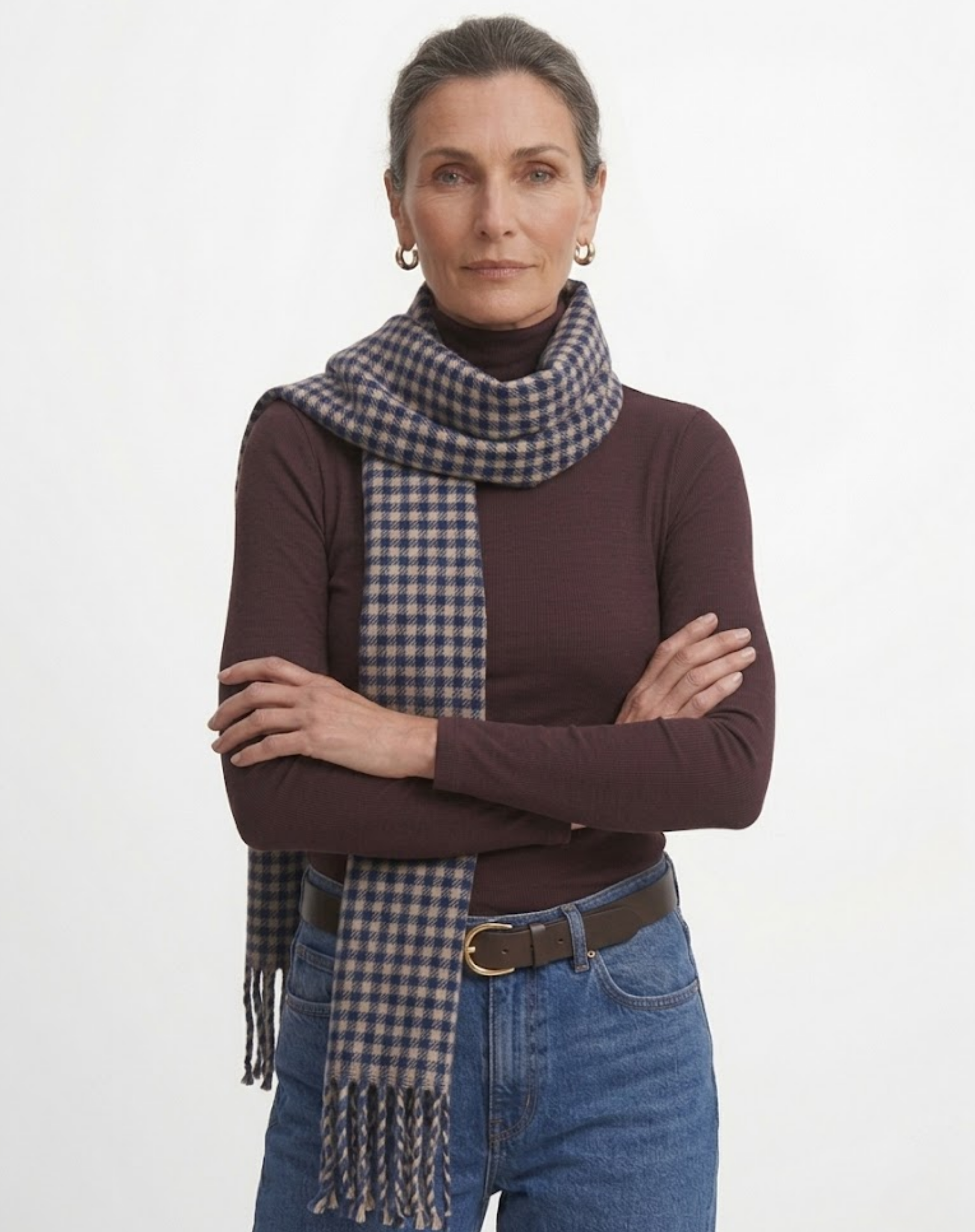Indigo Beige Checkered Winter Scarf Corfu Easy Living