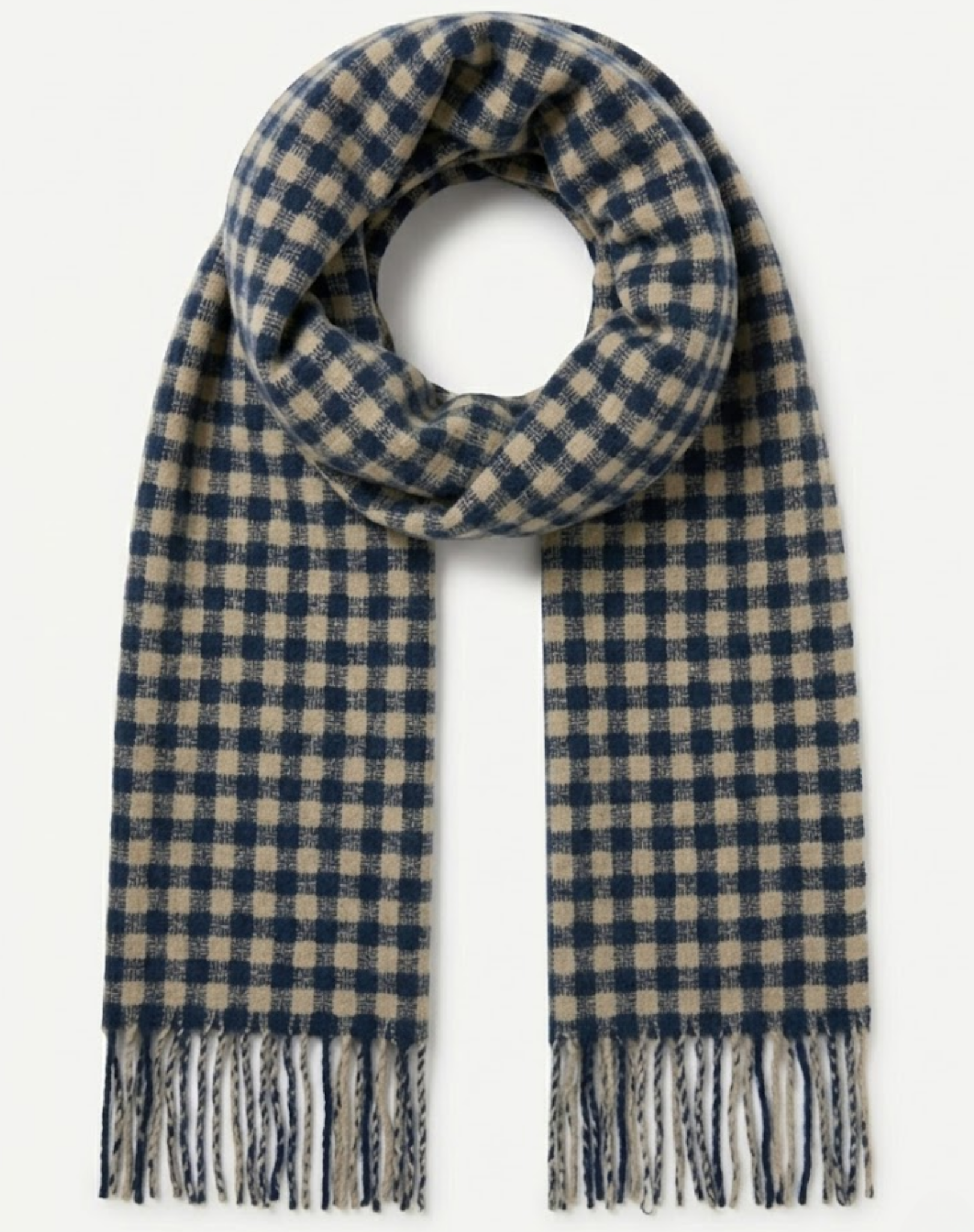 Indigo Beige Checkered Winter Scarf Corfu Easy Living
