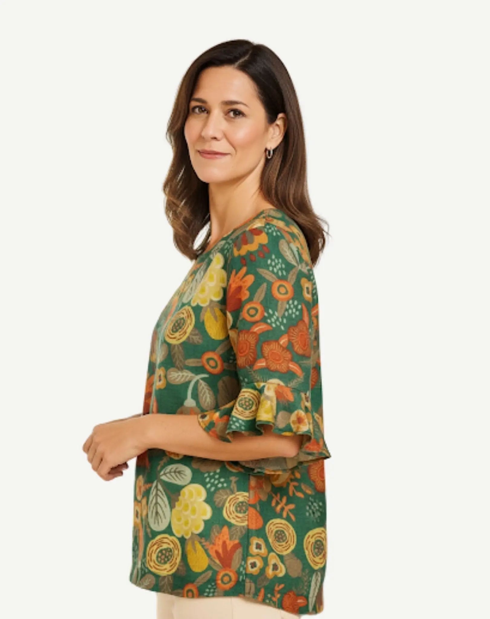 Modern Blooms Soft Print Ruffle Blouse Corfu Jeans