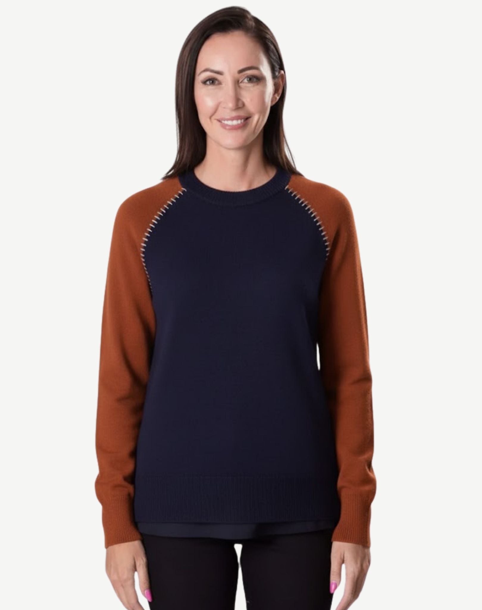 W2249212 Navy Rust Knit Sweater Corfu Jeans