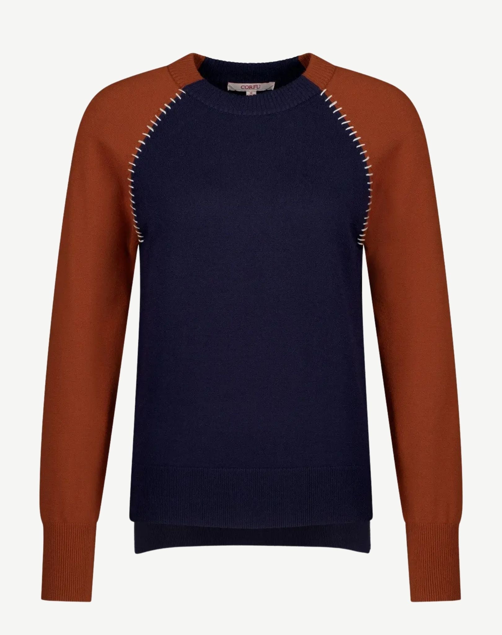 W2249212 Navy Rust Knit Sweater Corfu Jeans