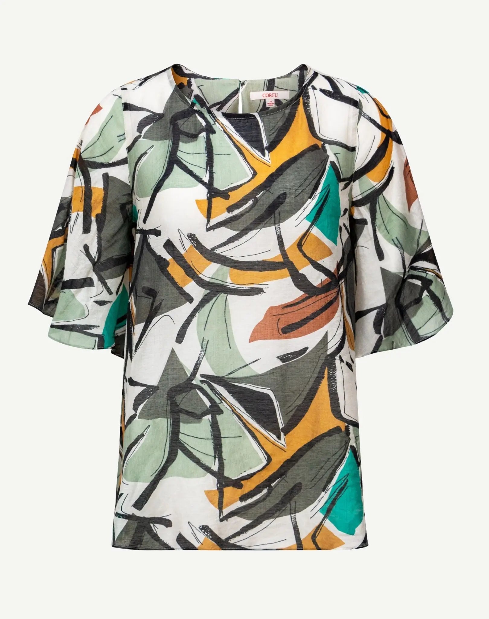 Neutral Abstract Soft Print Blouse Corfu Jeans