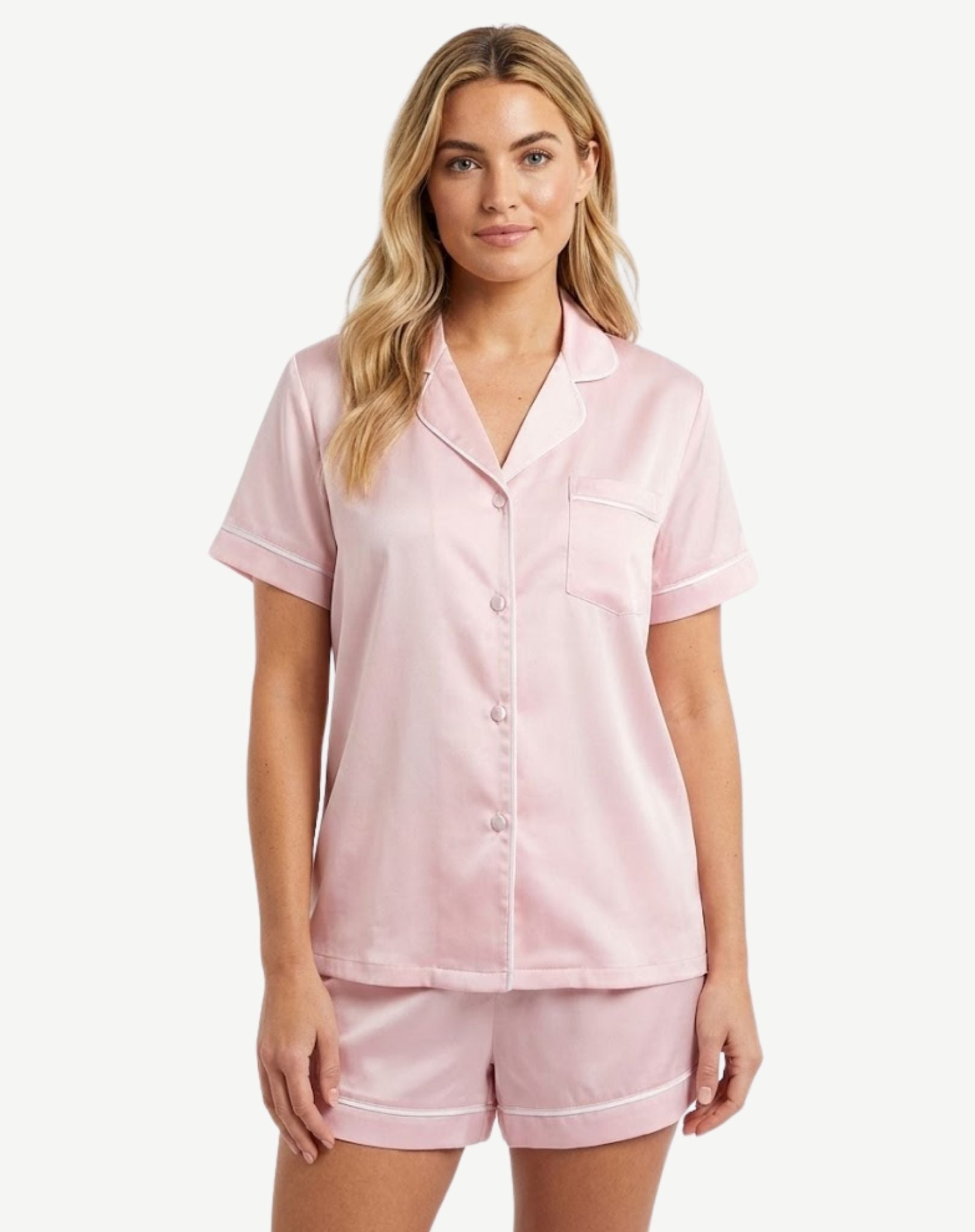 Anastasia Pink and White Short Sleeve Pyjama Set | Women's 2-Piece Sleepwear Corfu Jeans