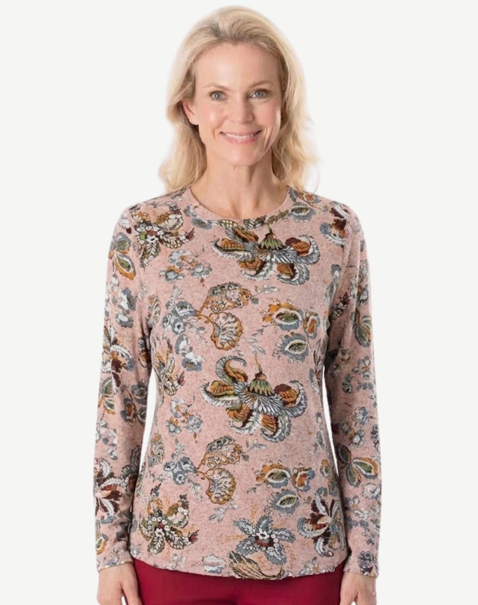 FROSTED PINK SOFT BRUSHED LONG SLEEVE KNIT TOP Corfu Jeans