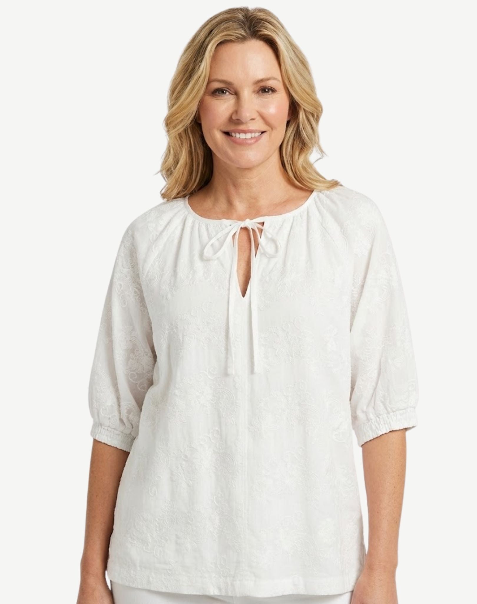 White Cotton Embroidered Lace Blouse Corfu Jeans