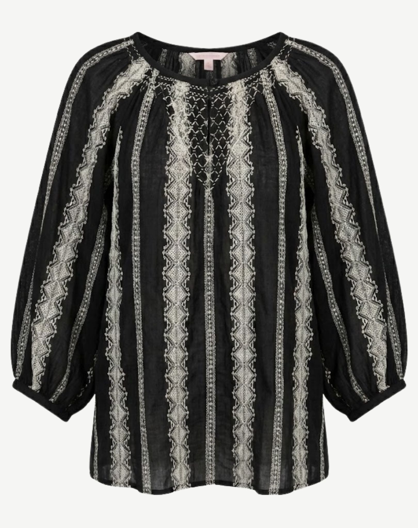 Black Cream Embroidered Cotton Blouse Corfu Jeans