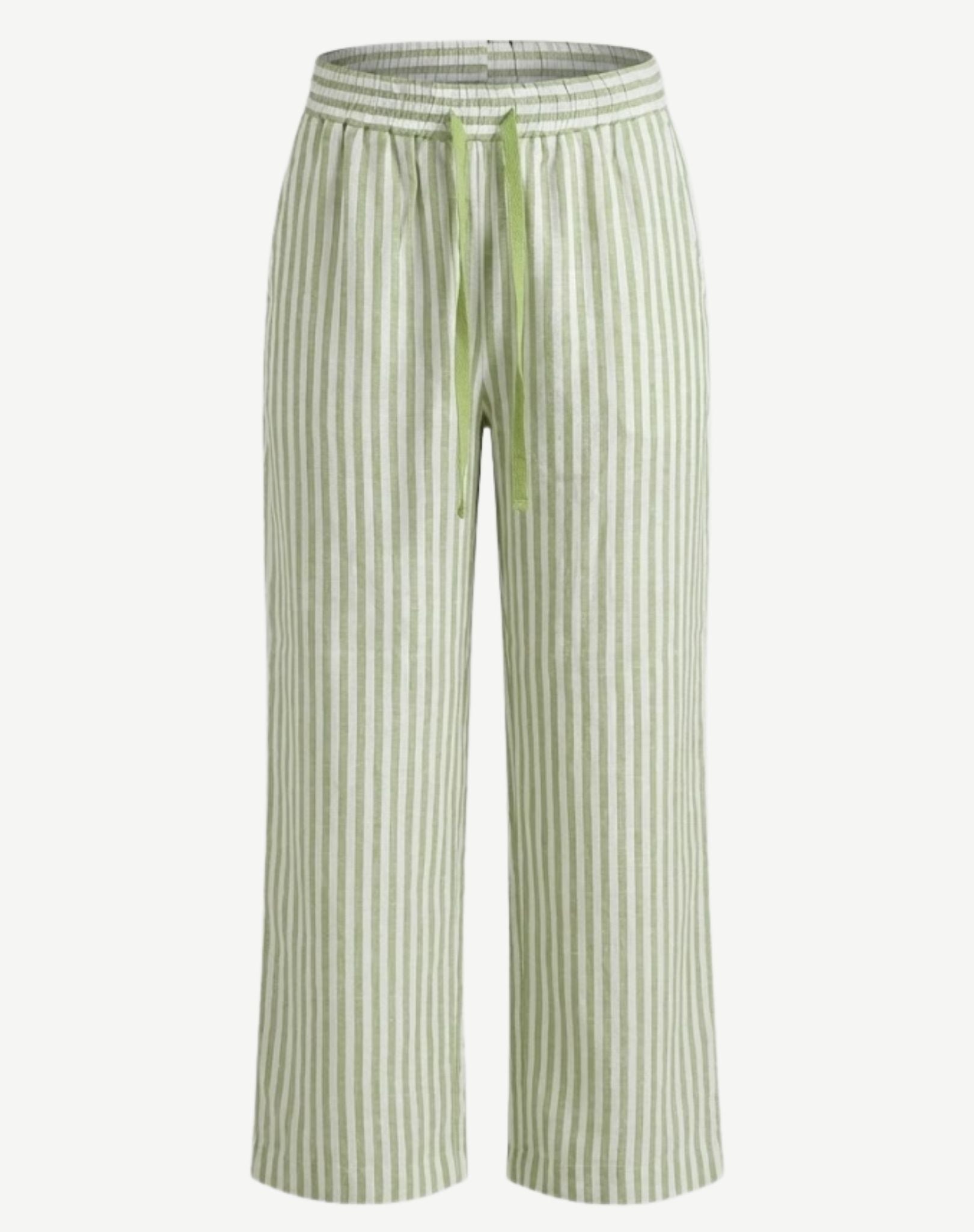 Paradise Green Striped Linen Drawstring Pants Corfu Jeans