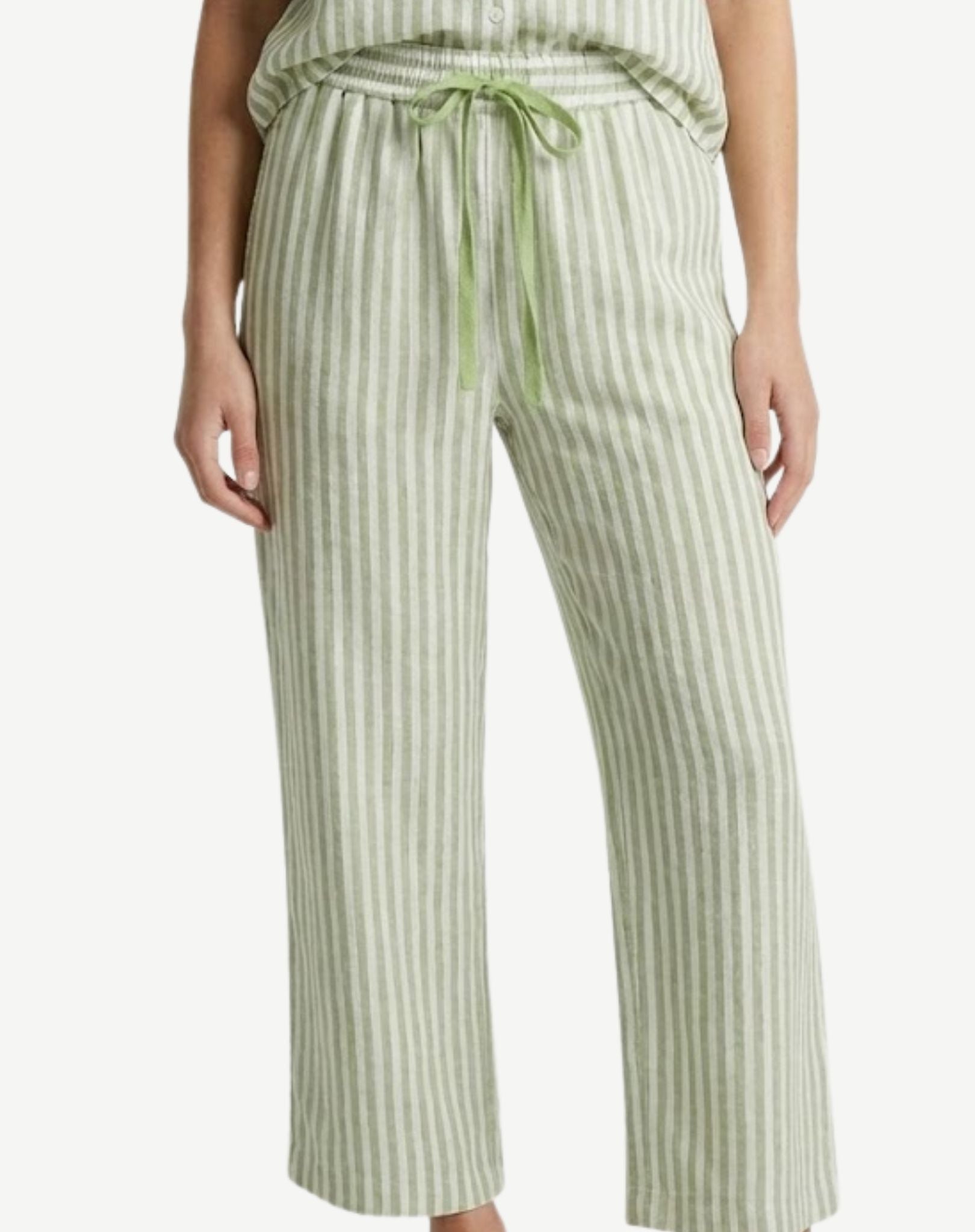 Paradise Green Striped Linen Drawstring Pants Corfu Jeans