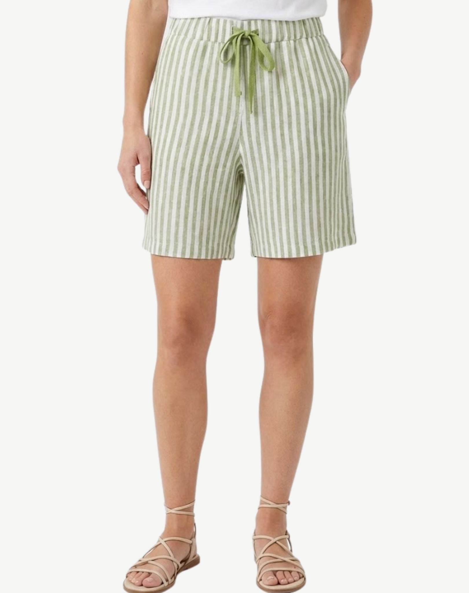 Paradise Green Striped Linen Drawstring Shorts Corfu Jeans