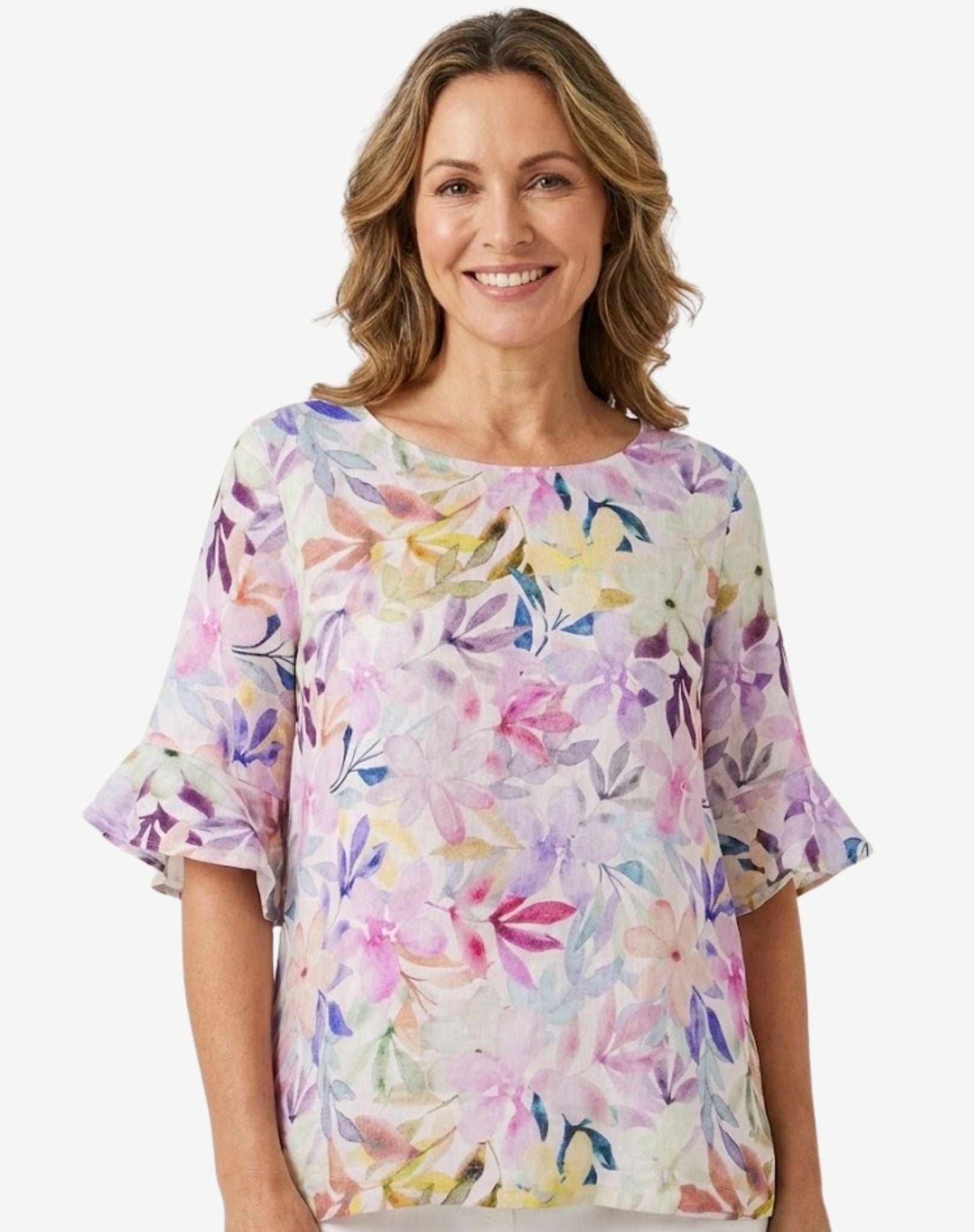 Delicate Blossom Ruffle Sleeve Blouse Corfu Jeans