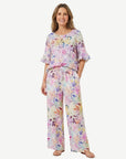 Delicate Blossom Printed Linen Drawstring Pants Corfu Jeans