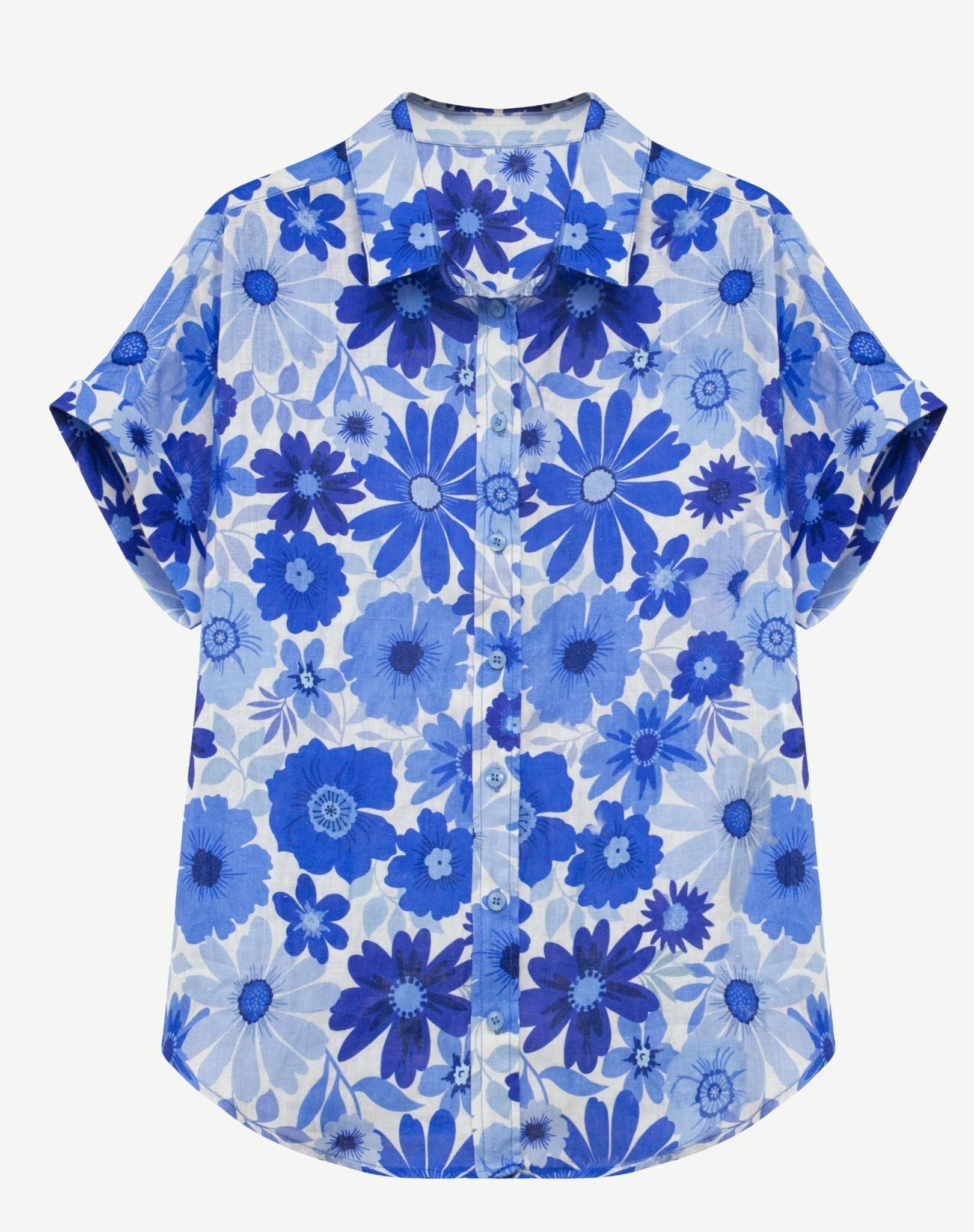 Blue Blooms Linen Short Sleeve Shirt Corfu Jeans