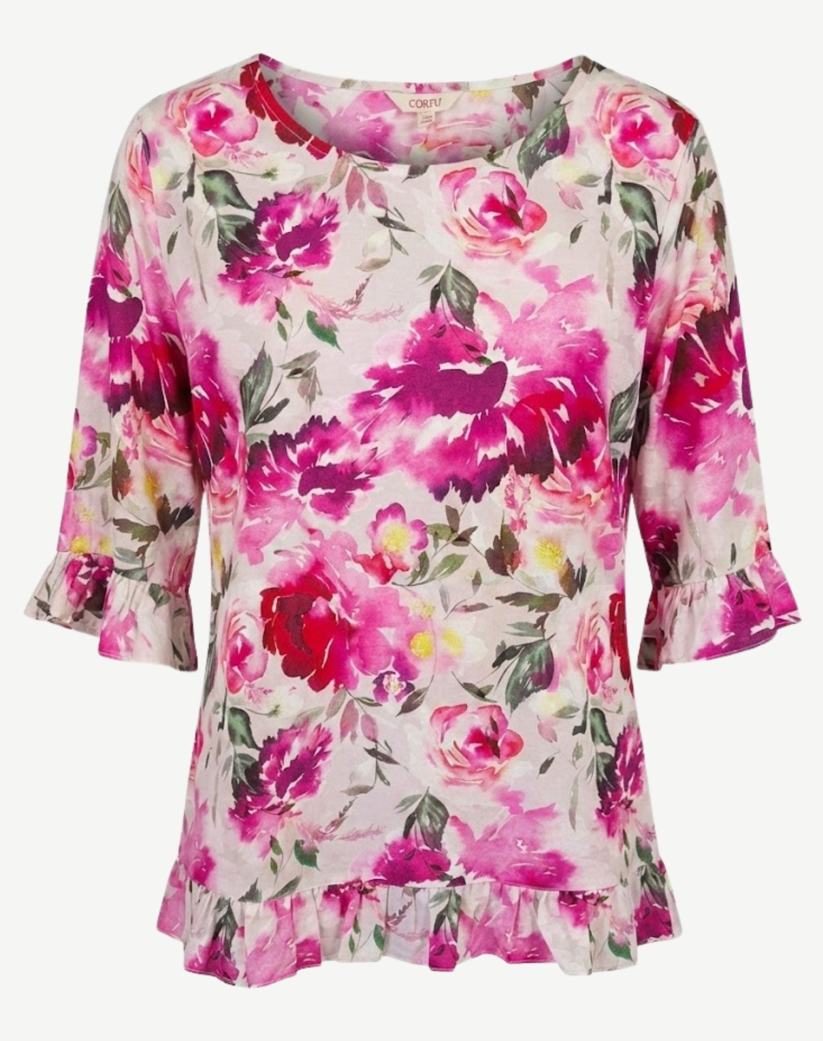 Peony Fragrance Ruffle Sleeve Blouse Corfu Jeans