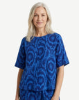 Ikat Blue Printed Linen Short Sleeve Top Corfu Jeans