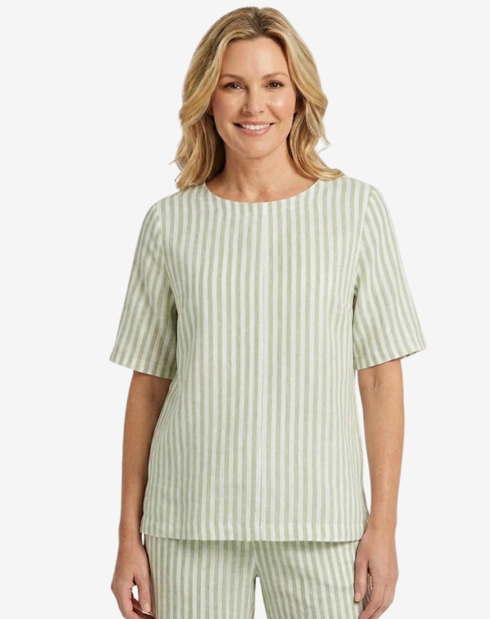 Paradise Green Striped Linen Short Sleeve Top Corfu Jeans