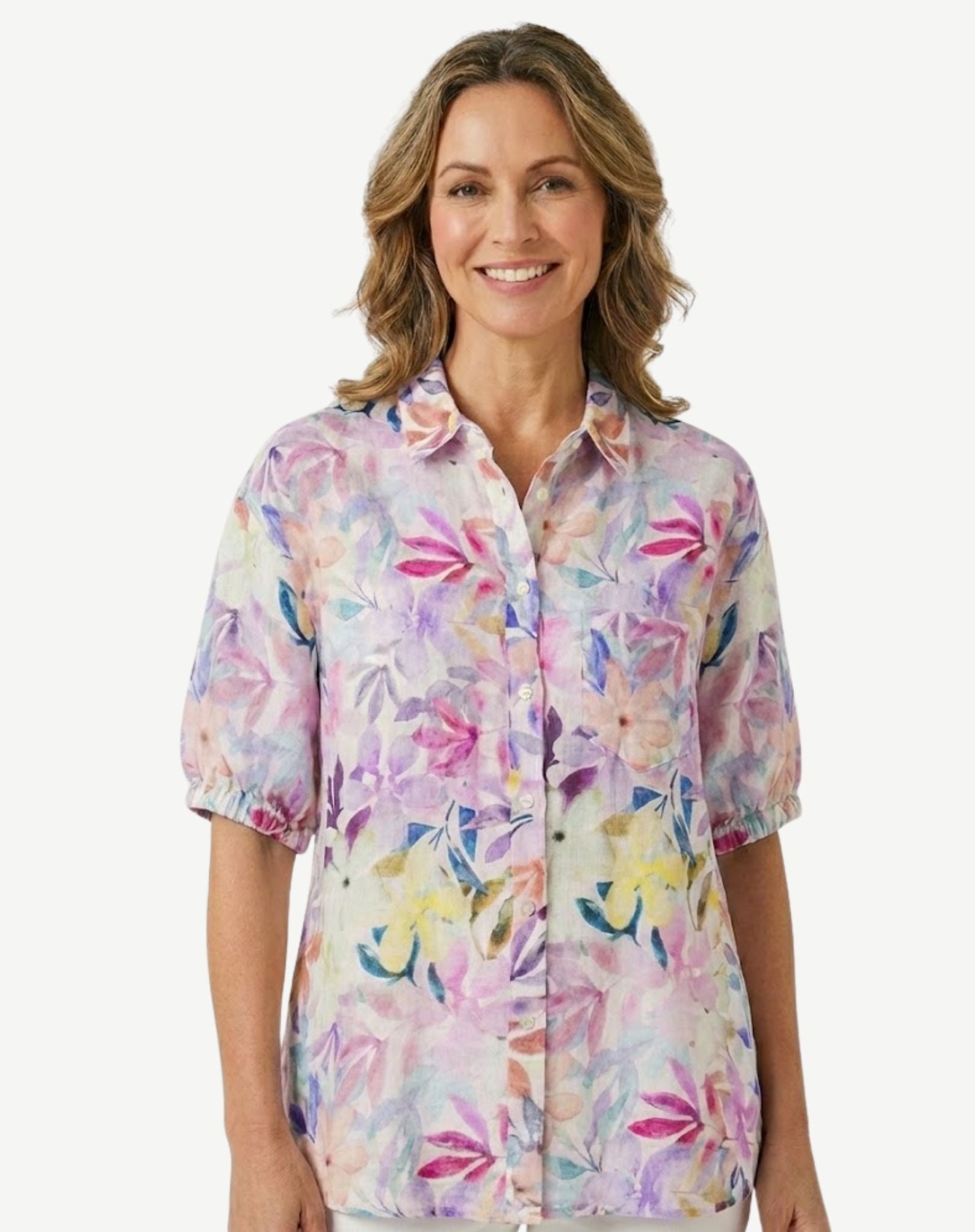 Delicate Blossom Linen Short Sleeve Shirt Corfu Jeans