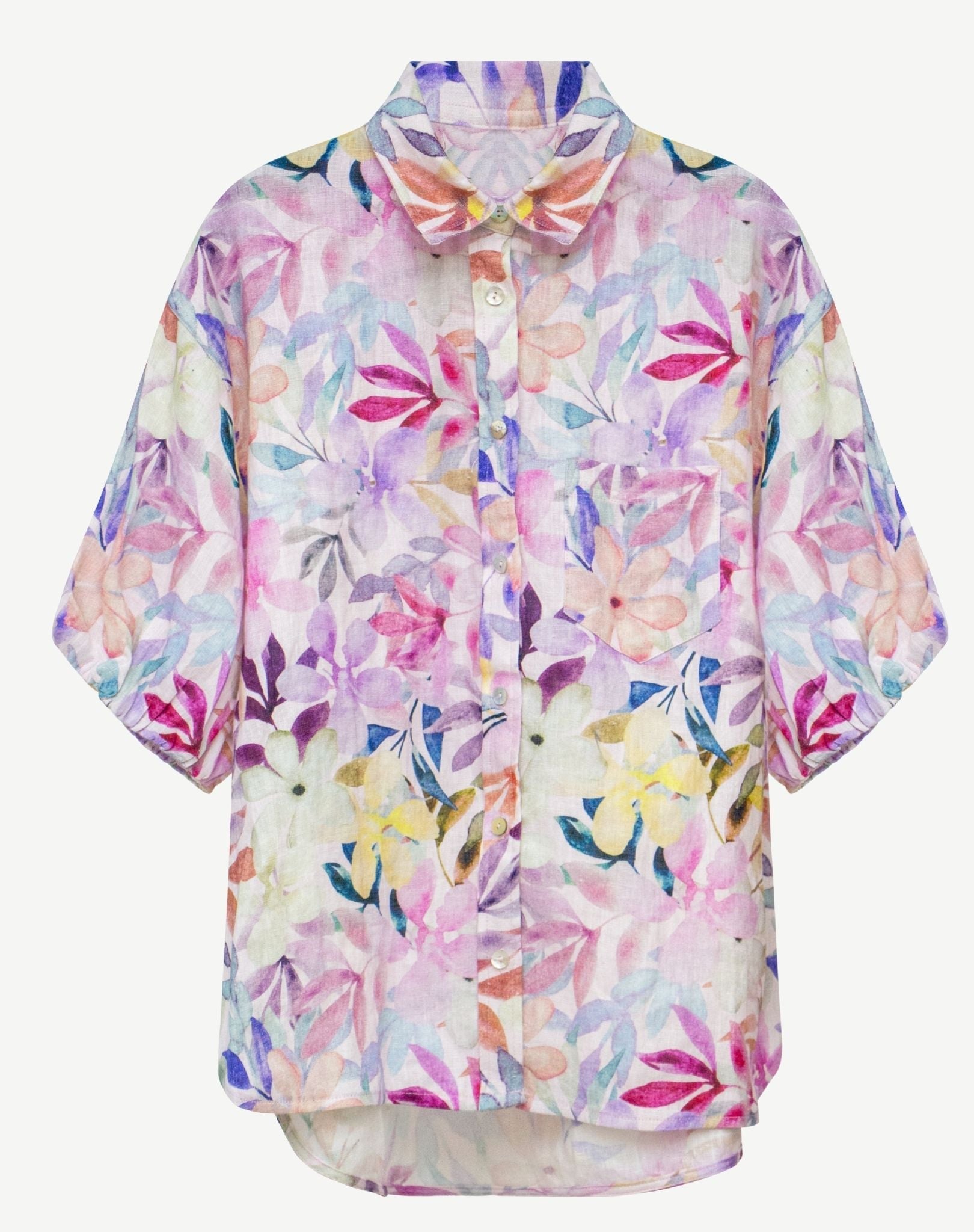 Delicate Blossom Linen Short Sleeve Shirt Corfu Jeans