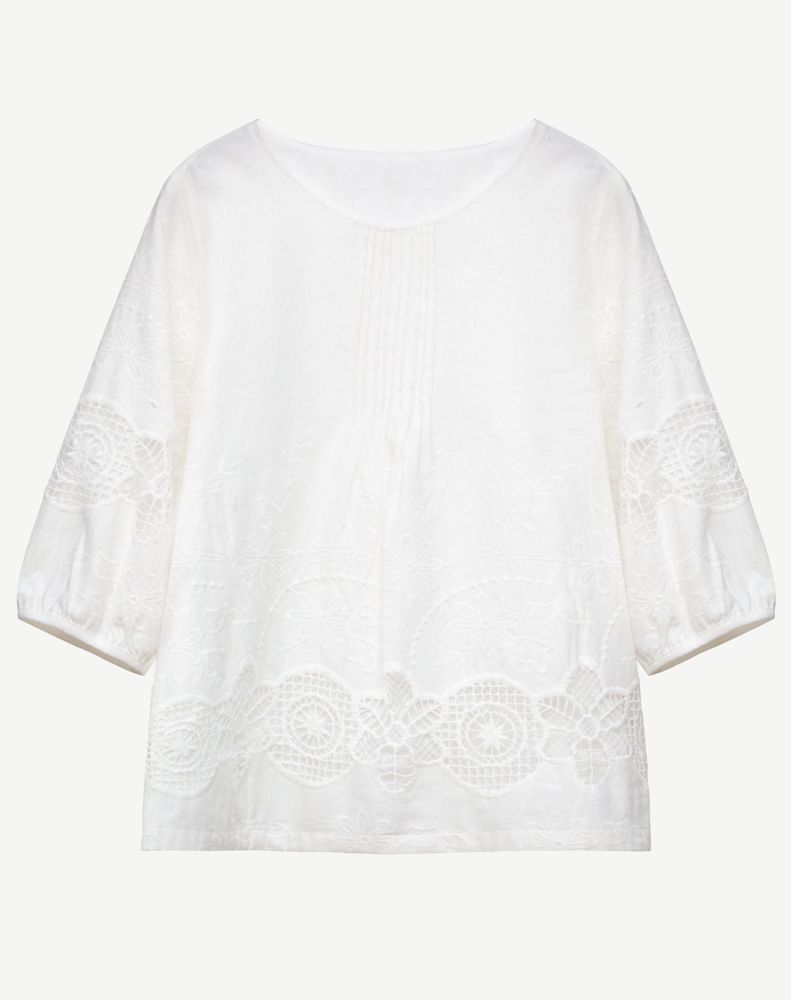 White Lace Embroidered Cotton Blouse Corfu Jeans