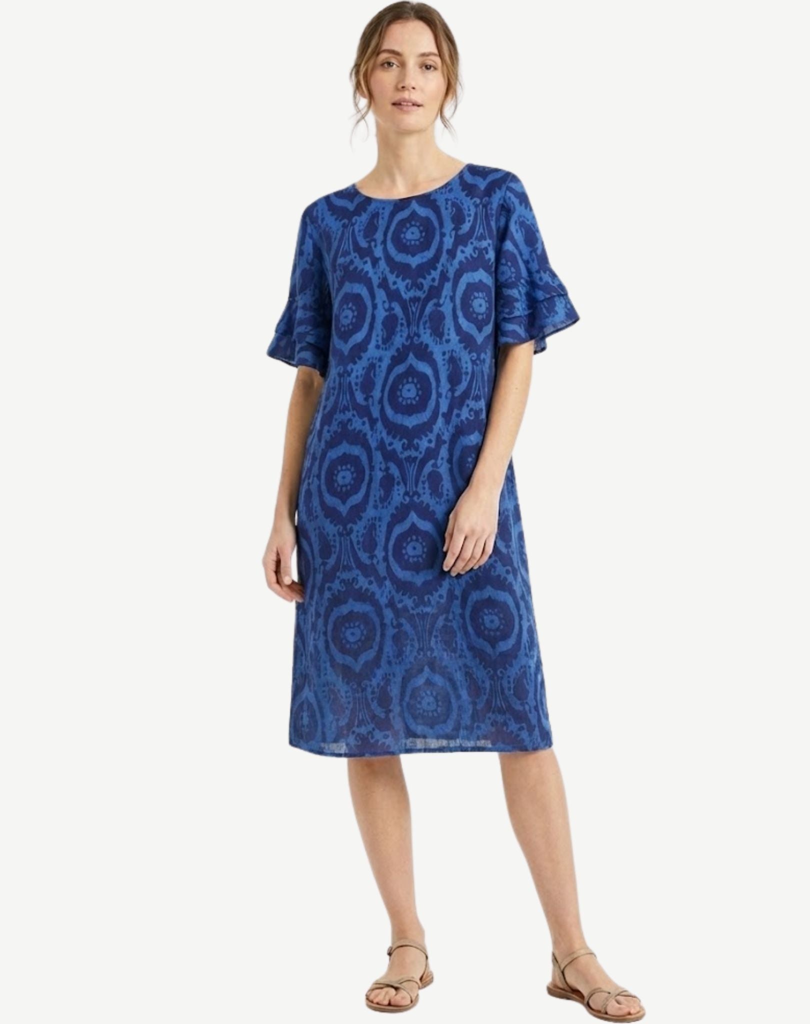 Ikat Blue Linen Printed Dress Corfu Jeans